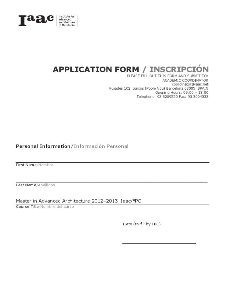 Master in Advanced Architecture Application Form | PDF