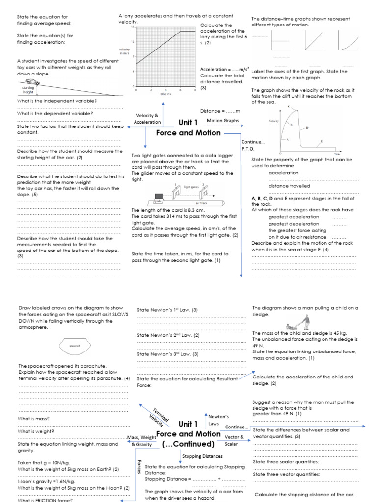 Unit 1 Force and Motion RM | PDF | Force | Mass