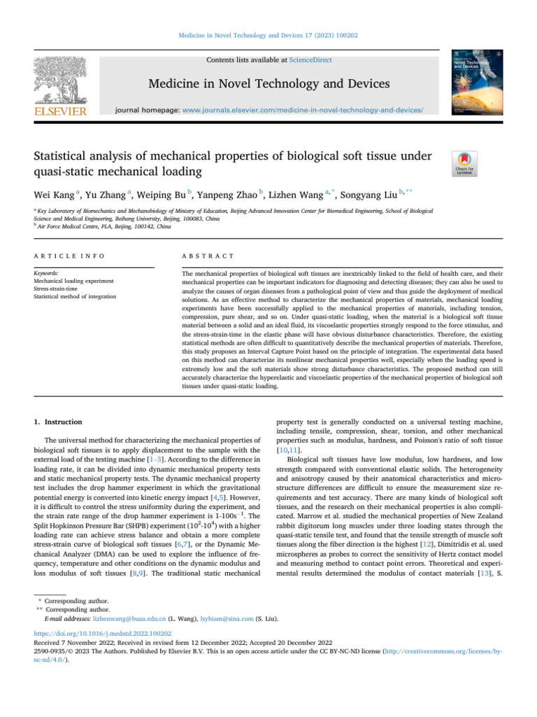 Statistical analysis of mechanical properties of biological soft tissue ...