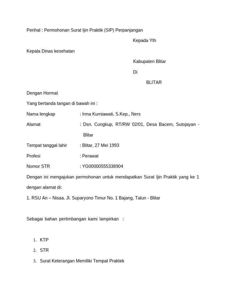 02 Permohonan Surat Ijin Praktik IRMA | PDF