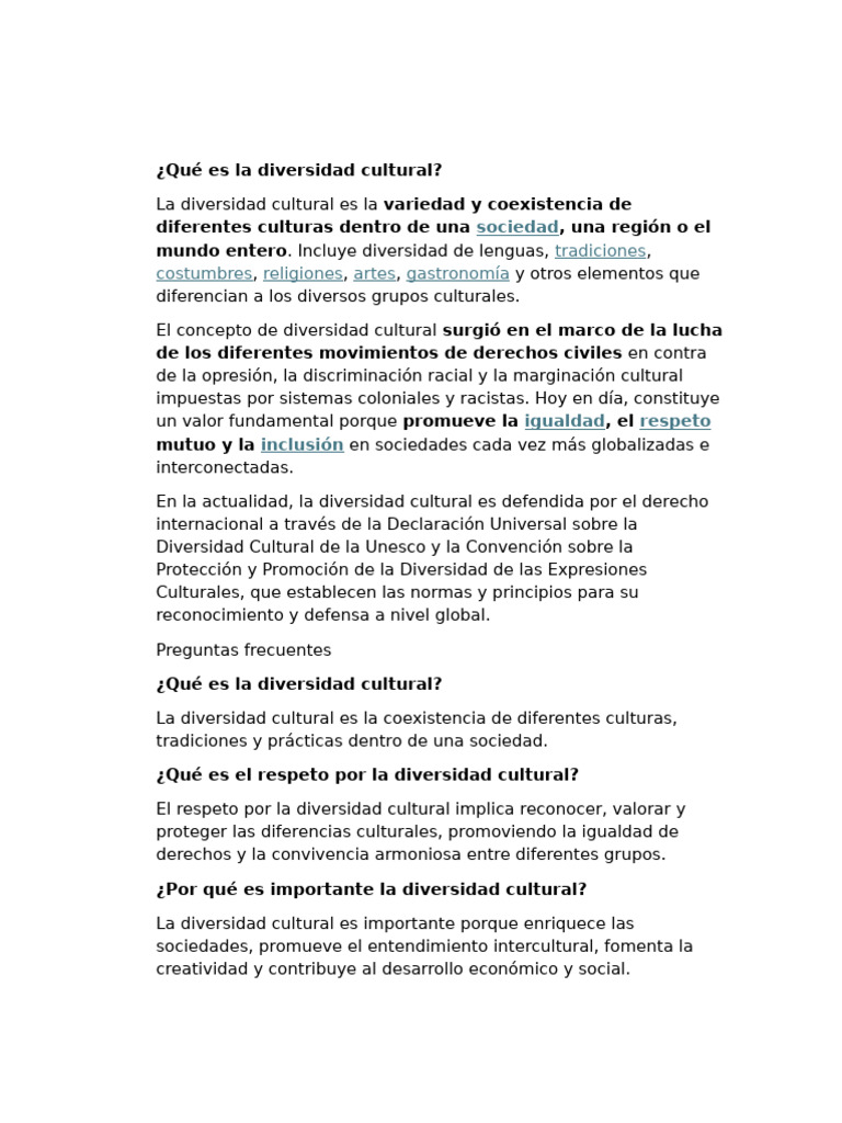 Qué Es La Diversidad Cultural | PDF | Diversidad cultural | Sociedad