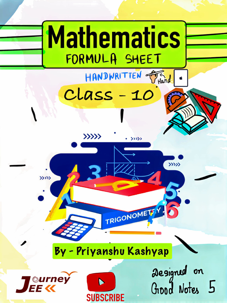 10 Maths Formula Sheet by Journey 2 JEE | PDF