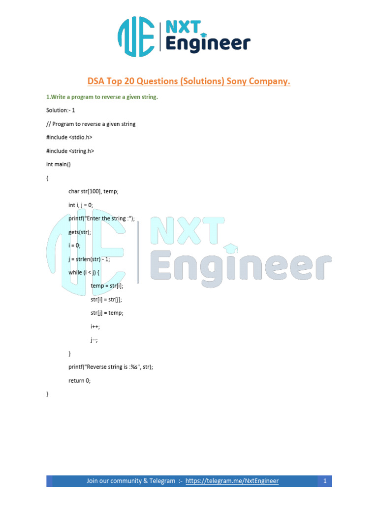 DSA Top 20 Questions Solutions Sony Company | PDF