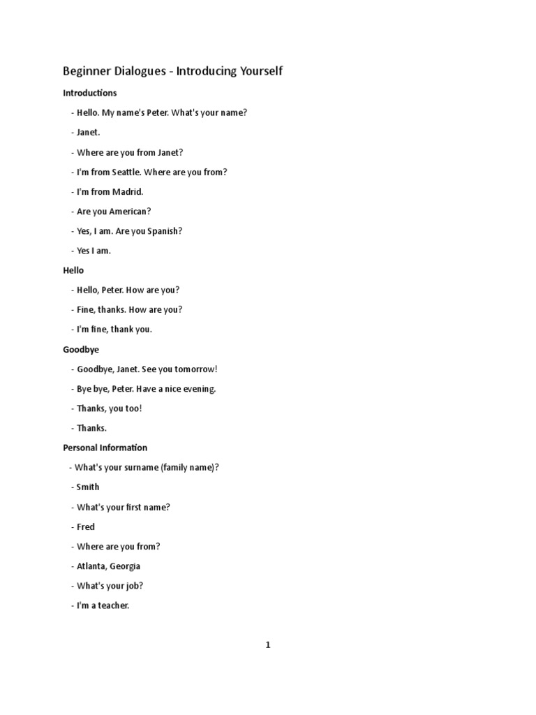 Beginner Dialogues: Self-Introductions | PDF