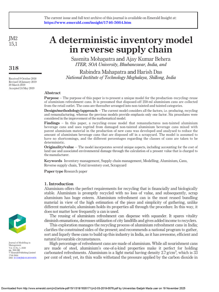 Inventory Model for Reverse Supply Chain | PDF | Recycling | Aluminium