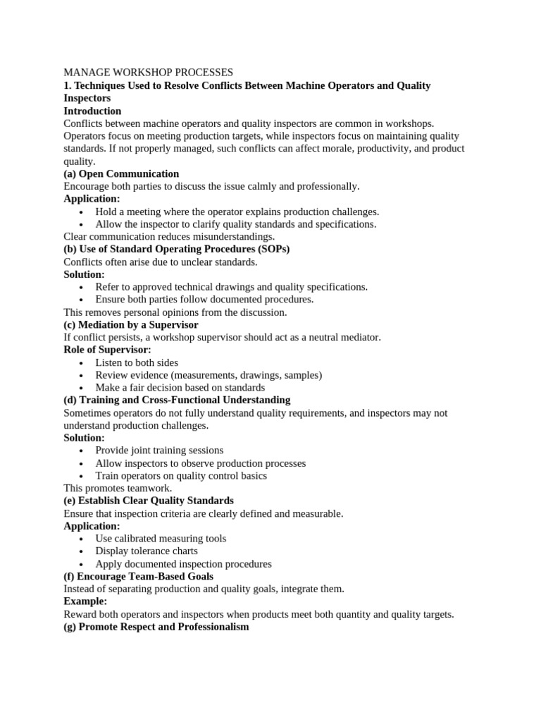 MANAGE WORKSHOP PROCESSES 4 | PDF