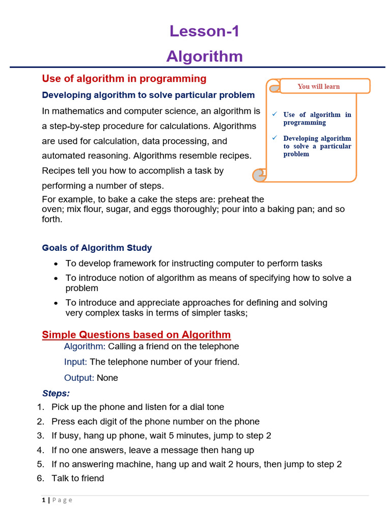 Class-8th (Computer) Ch-1 | PDF | Algorithms | Computer Programming