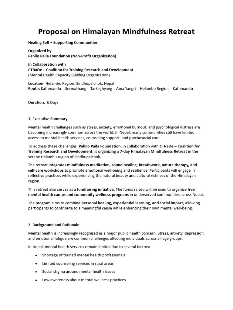 Final Proposal on Himalayan Mindfulness Retreat | PDF | Mental Health ...