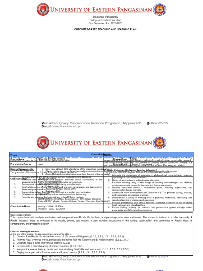 RIZAL Syllabus New Template | PDF