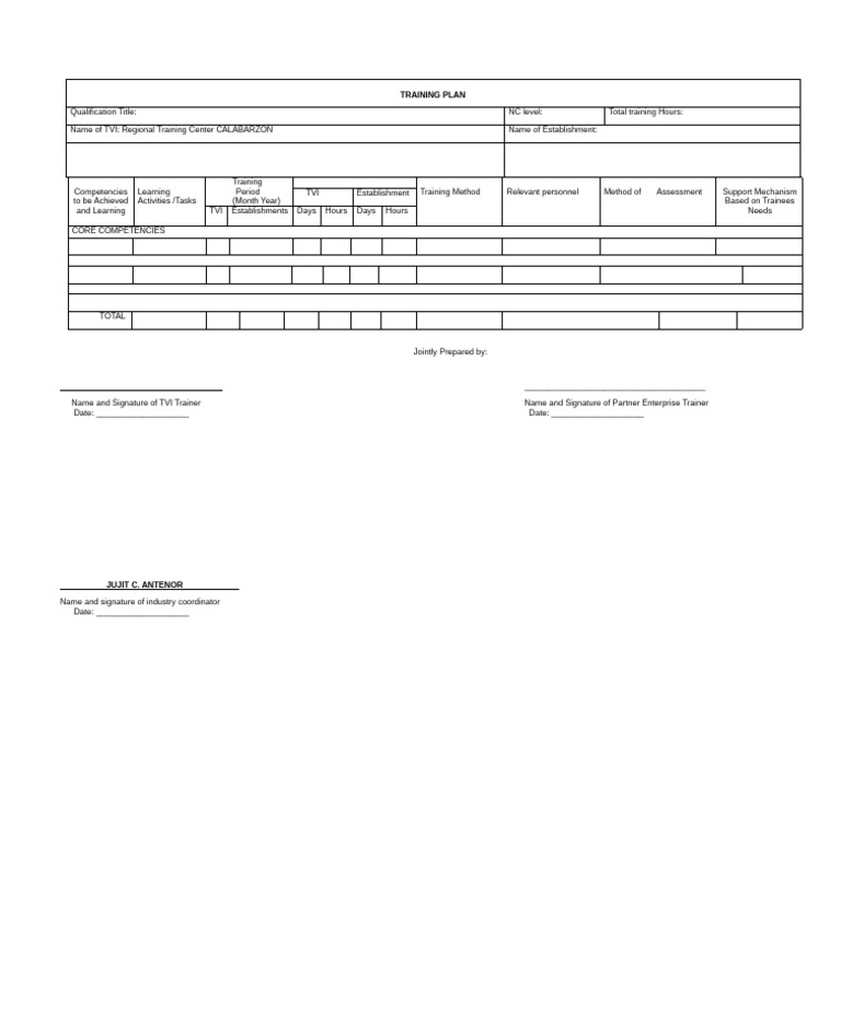 Training Plan TEMPLATE2025 | PDF