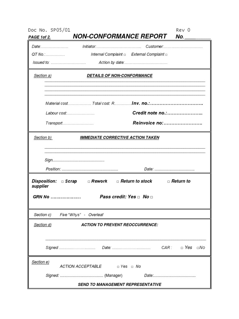 Non-Conformance Report Template | PDF