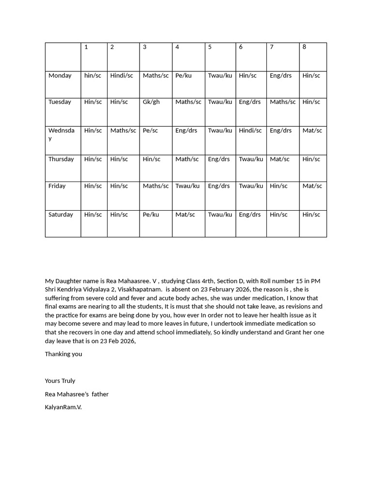 My Class Time Table | PDF