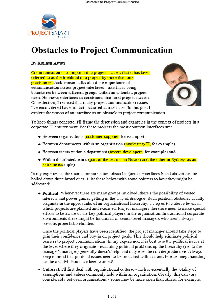 Obstacles to Project Communication (1) | PDF