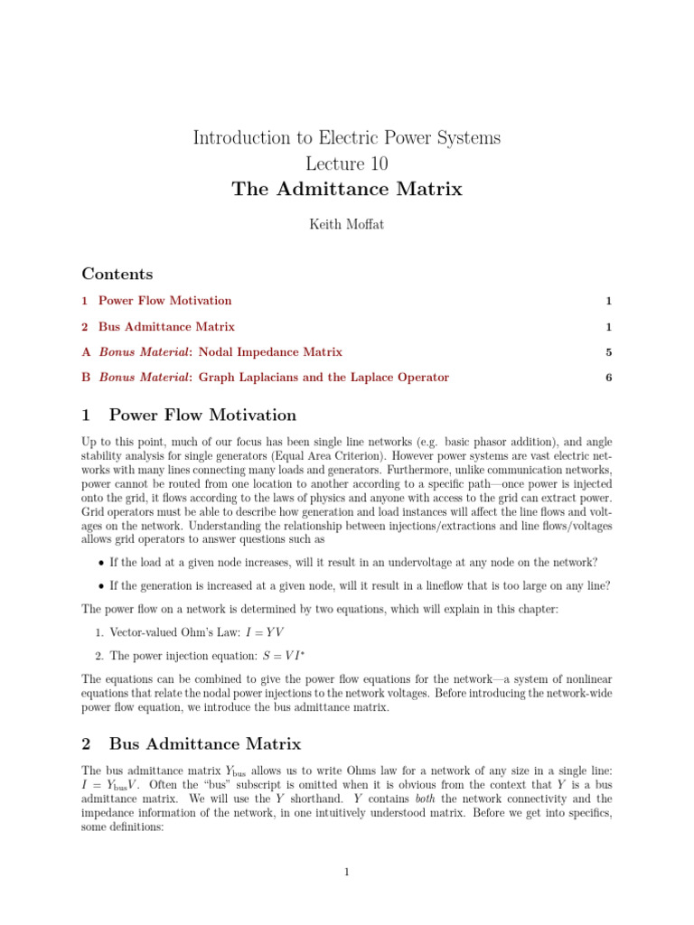 The Admittance Matrix | PDF