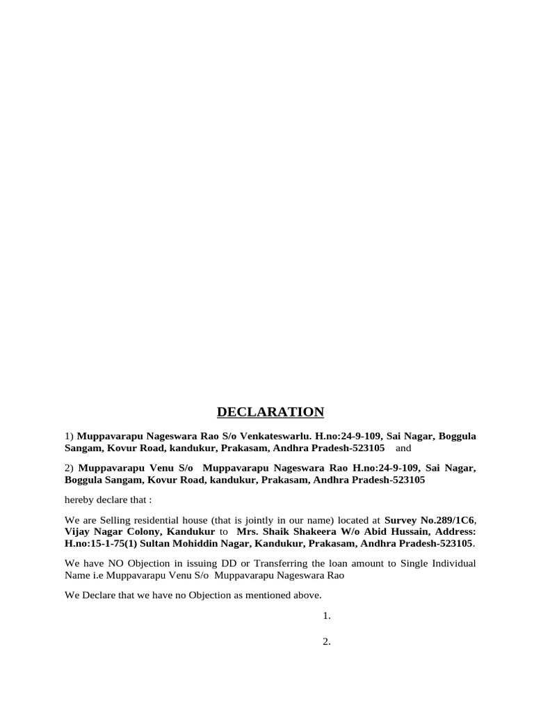 Bank Money Transfer DECLARATION | PDF