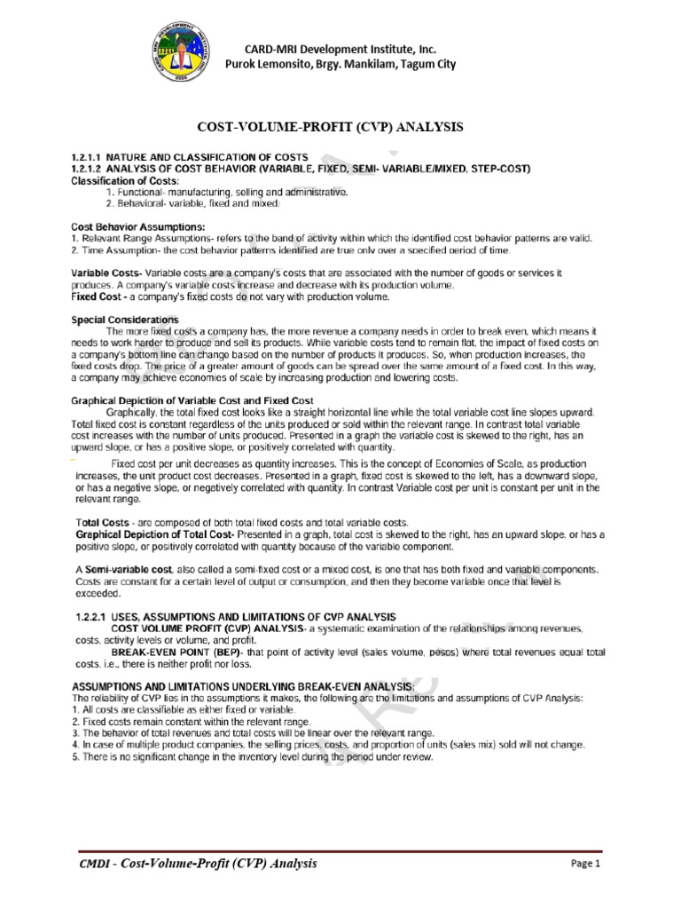 CVP Materials | PDF