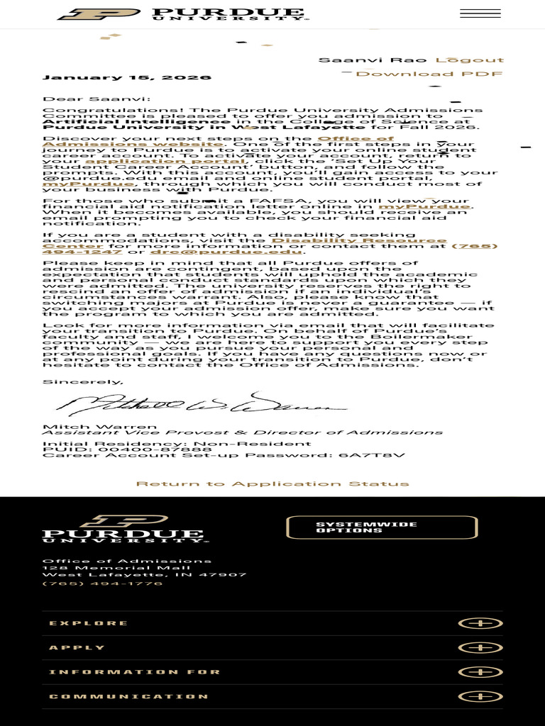 Purdue University - Undergraduate Admissions | PDF
