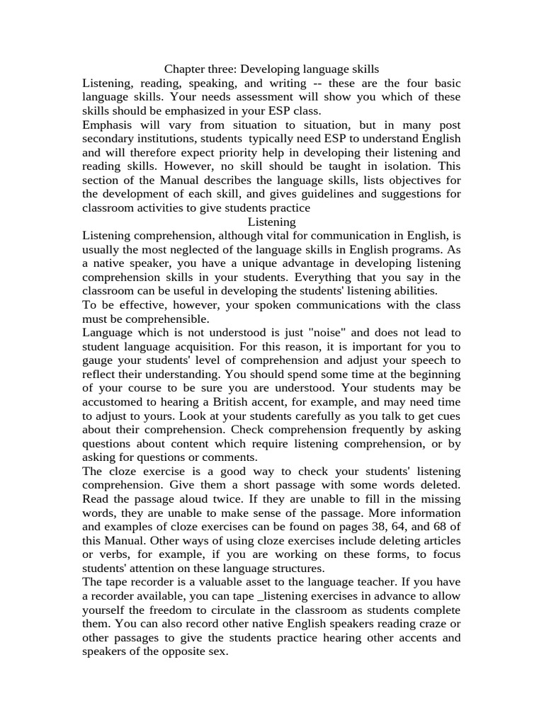 Receptive Skills in ESP | PDF | Reading Comprehension | Vocabulary