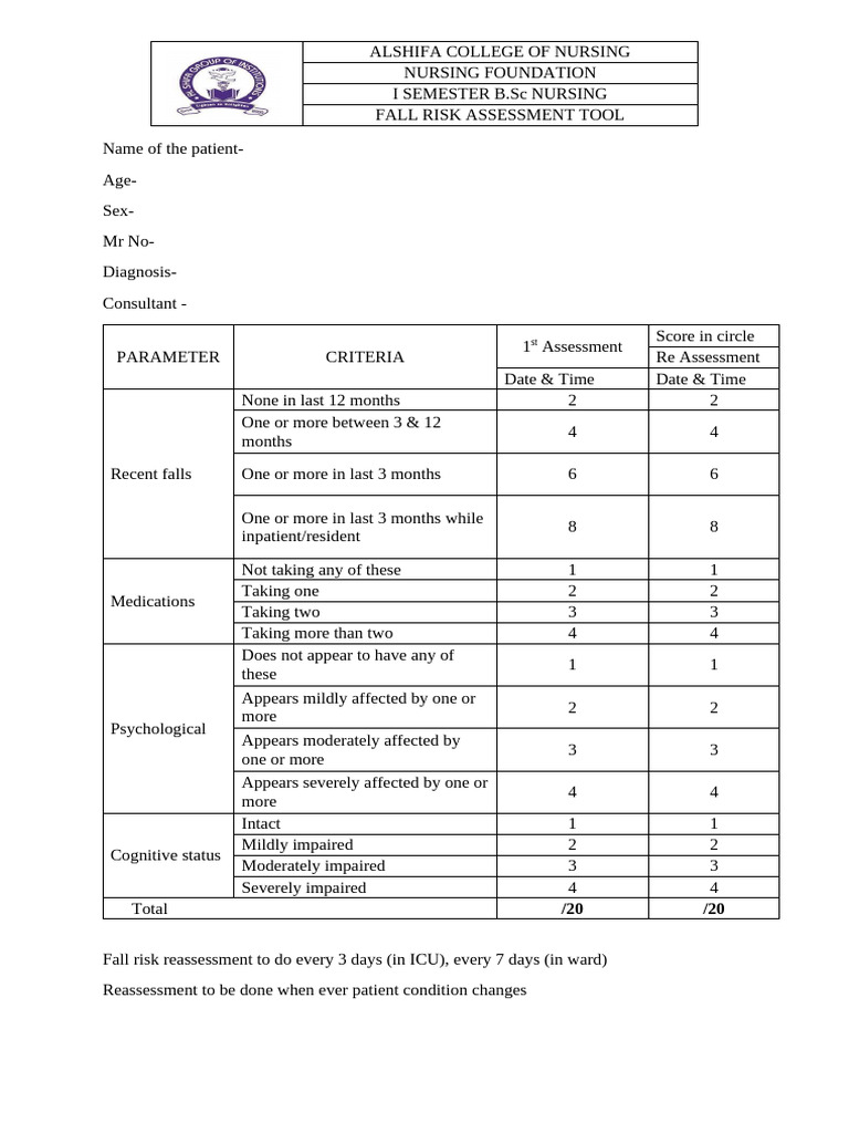 Fall Risk Assessment | PDF