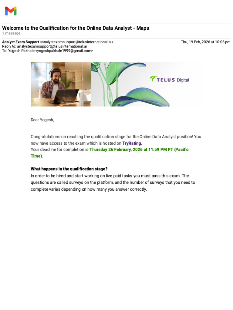 Gmail - Welcome To The Qualification For The Online Data Analyst - Maps ...