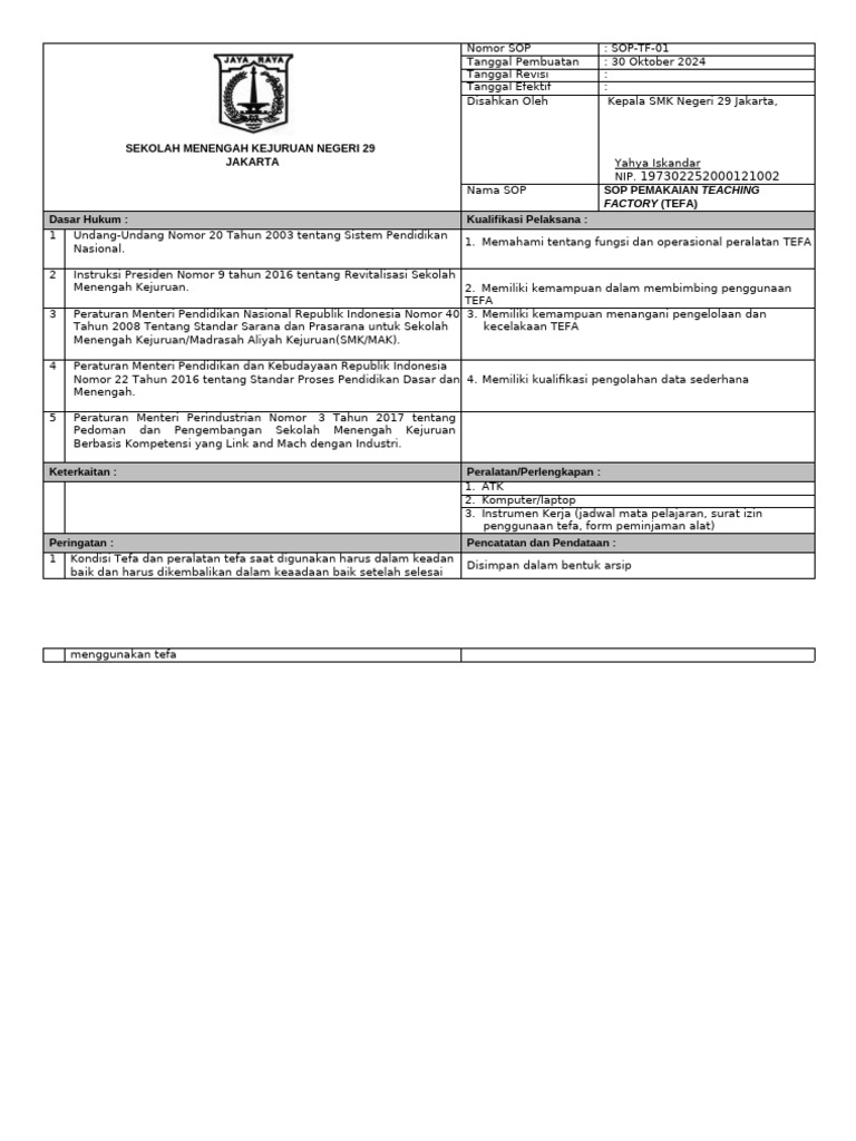 SOP Tefa | PDF
