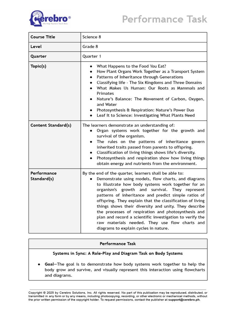 Science 8 Performance Task - Quarter 1 | PDF