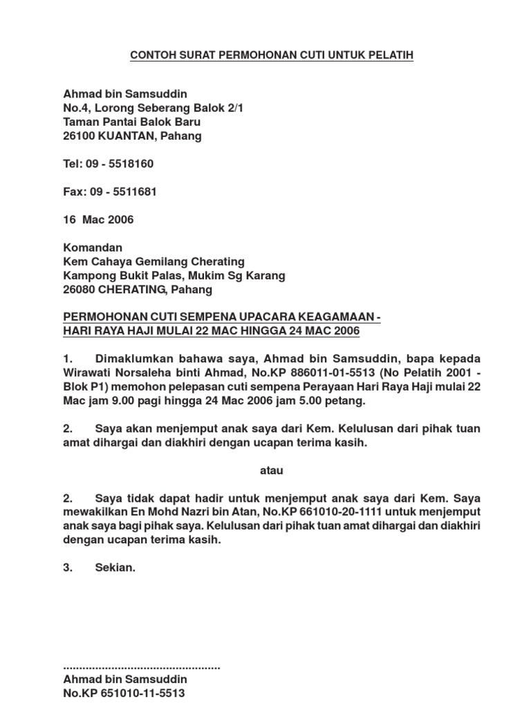 Kumpulan 10+ Contoh Surat Cuti Hari Raya Paling Baru 