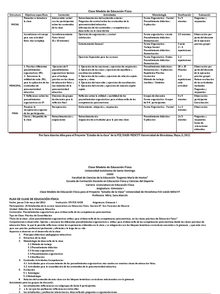 Plan de Clase de Educación Física CURNE