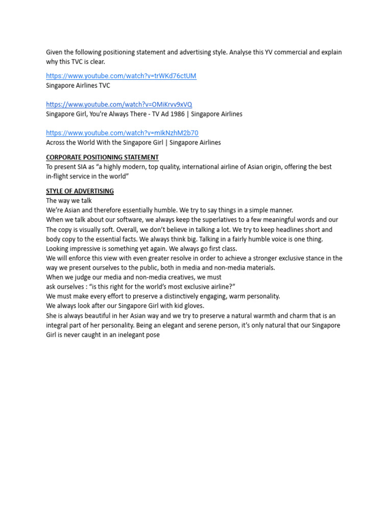 Copy of Given the Following Positioning Statement and Advertising Style ...