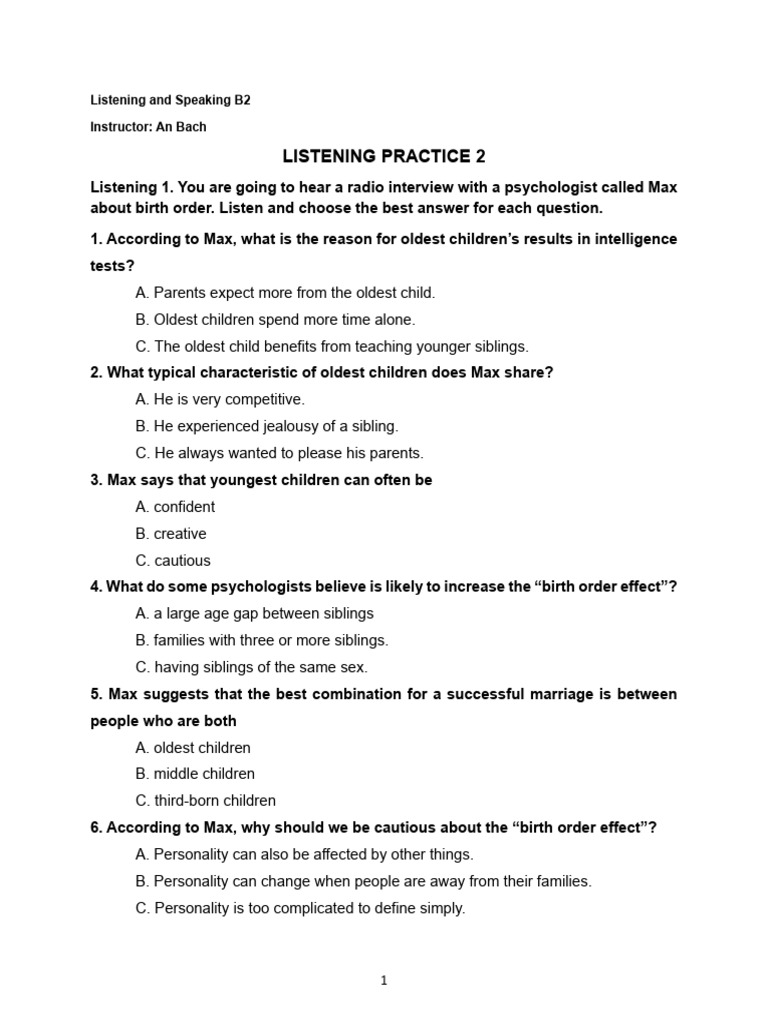 Listening and Speaking B2 - Listening Practice 2 | PDF | Sibling