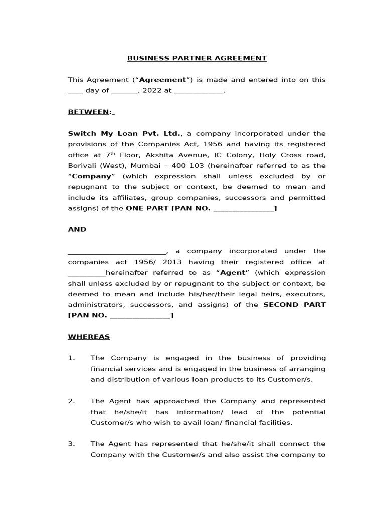 Alliance Agreement Non-Individual Version 1.0 | PDF | Indemnity ...