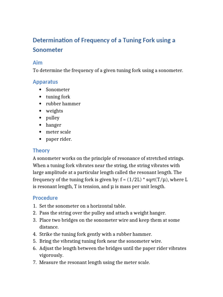 Tuning Fork Sonometer Experiment | PDF