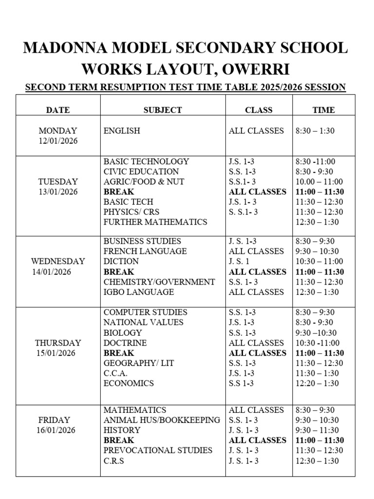 2nd Term Resumption Test | PDF