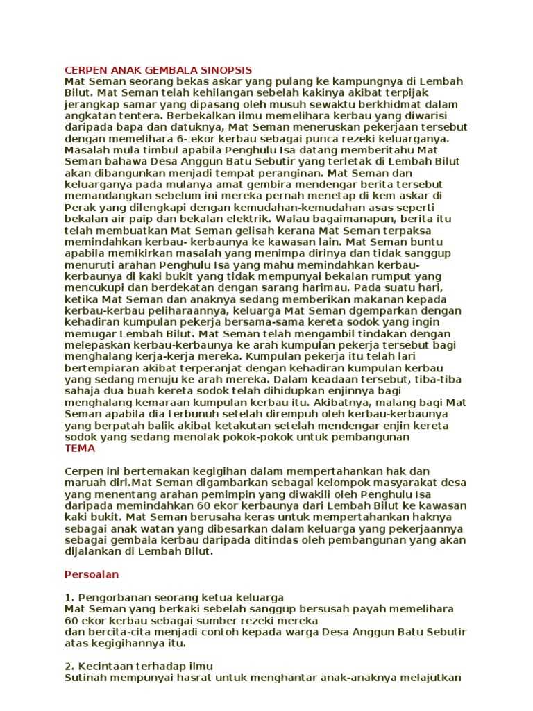 Cerpen Anak Gembala Sinopsis