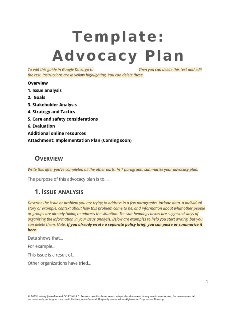 Advocacy Plan Template | PDF
