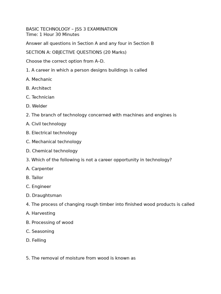 Basic Technology JSS 1 - 3 | PDF