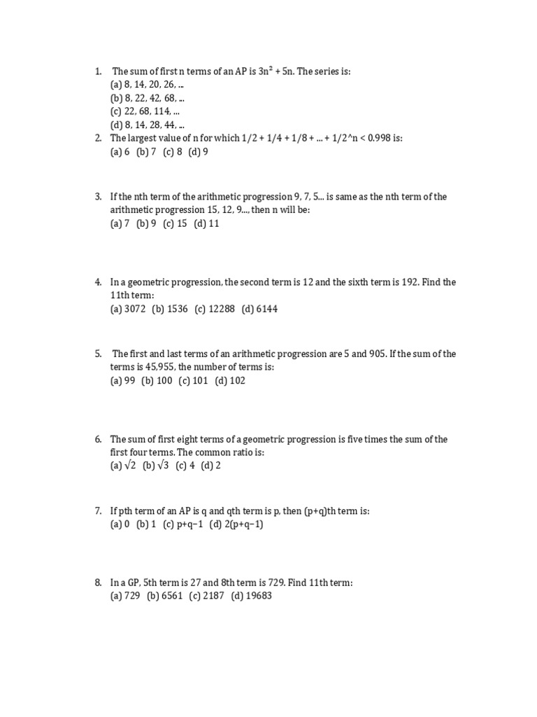 Sequence and series practice sheet (1) | PDF