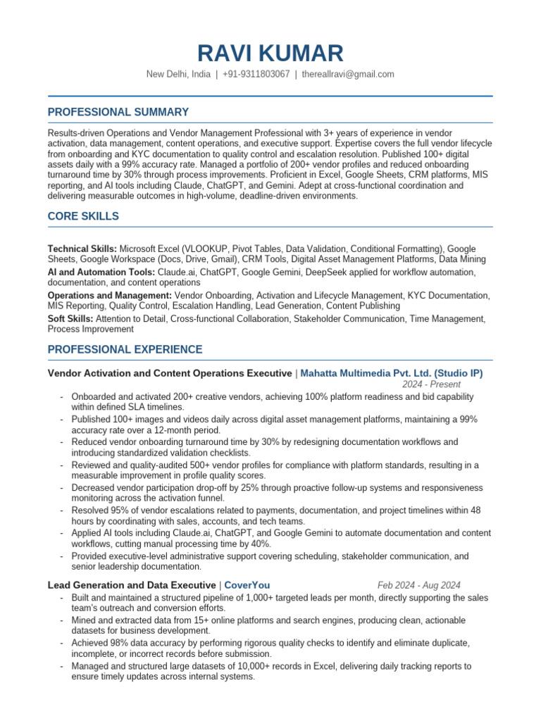 Ravi Kumar Resume v2 | PDF