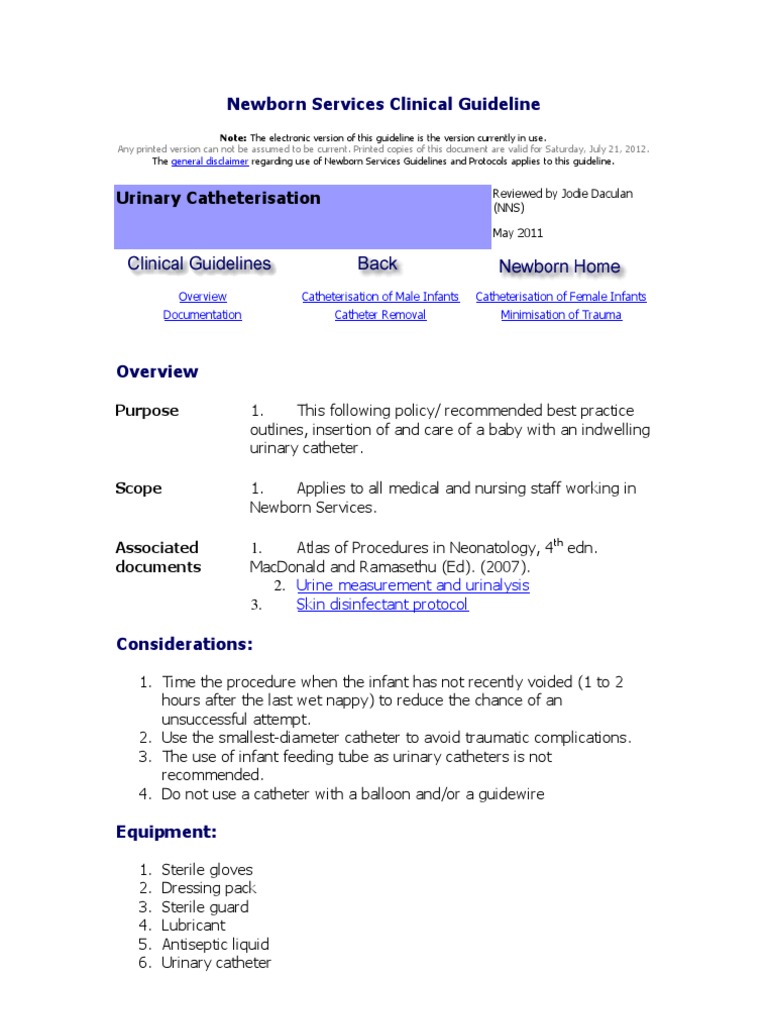 Urinary Catheterization Guidelines for Infants | PDF | Catheter ...