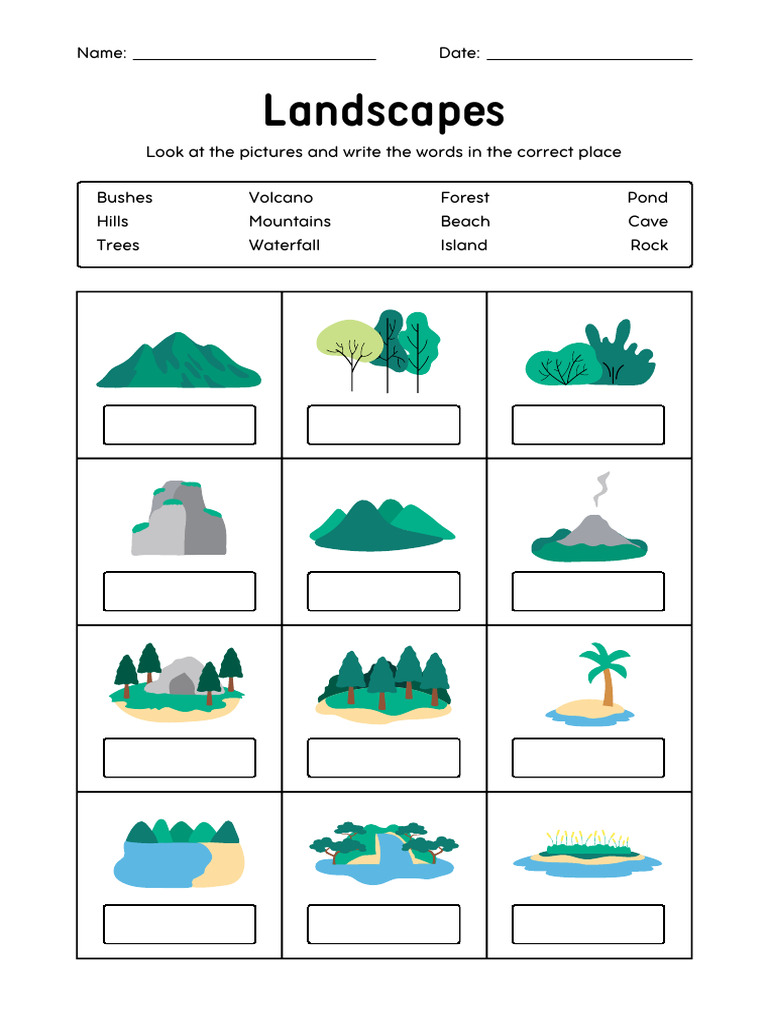 Landscapes Vocabulary Worksheet | PDF