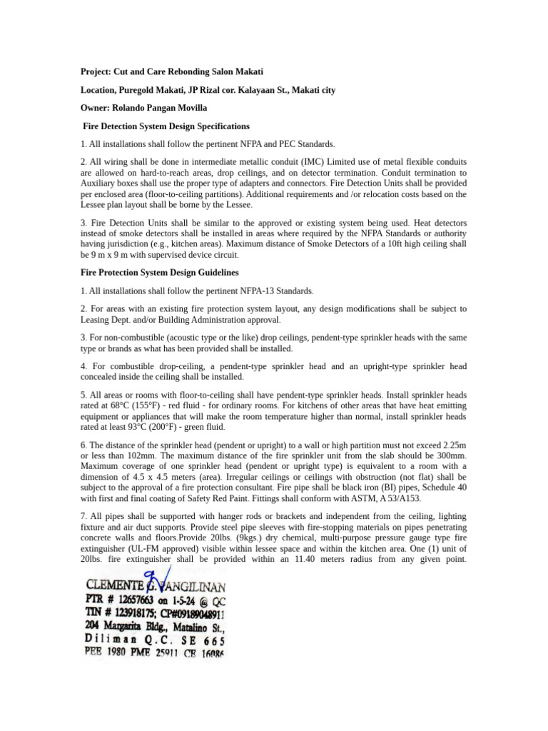 Fire Detection System Design Specifications | PDF | Pipe (Fluid ...