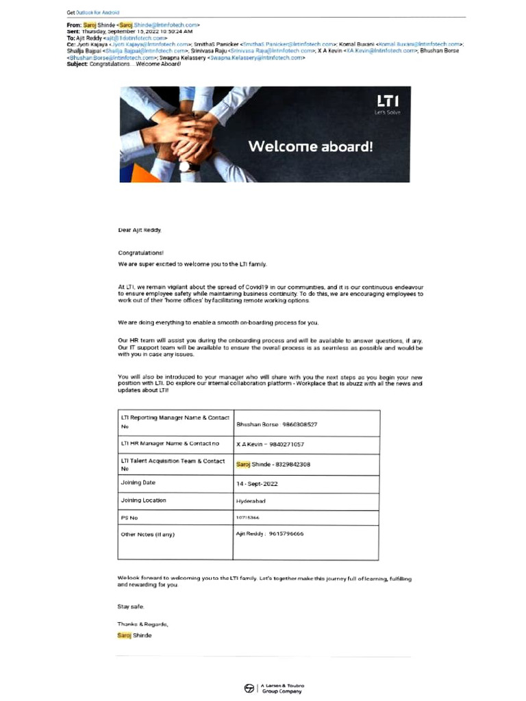 Offer Letter Ltimindtree | PDF