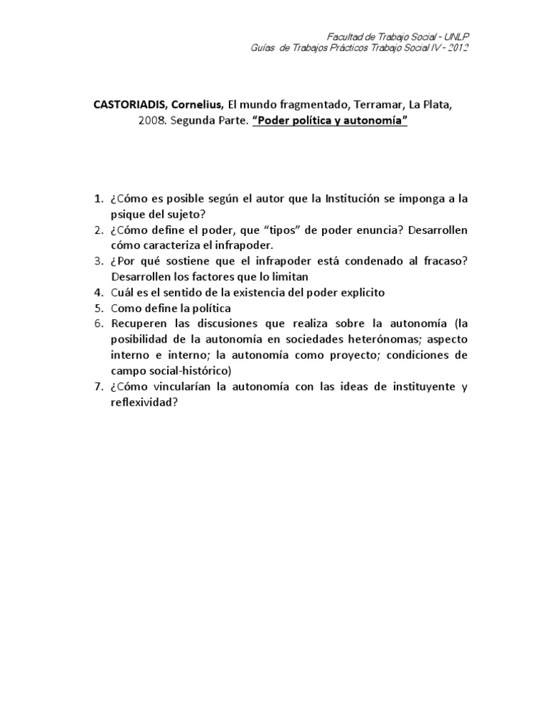 Castoriadis Cornelius El Mundo Fragmentado - El Mundo Fragmentado | PDF