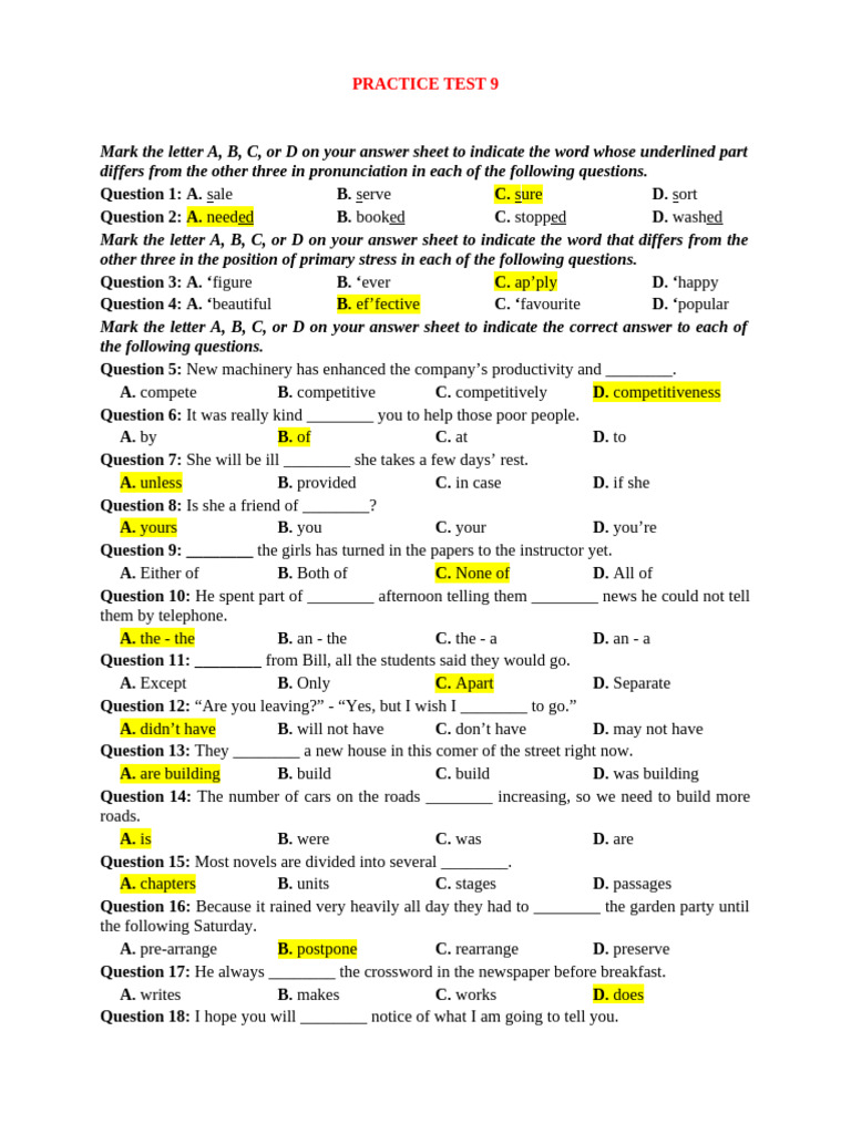 Practice Test 9 | PDF