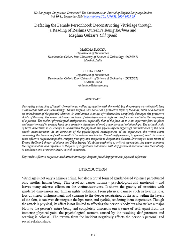 Defacing the Female Personhood Deconstructing Vitriolage Through a ...