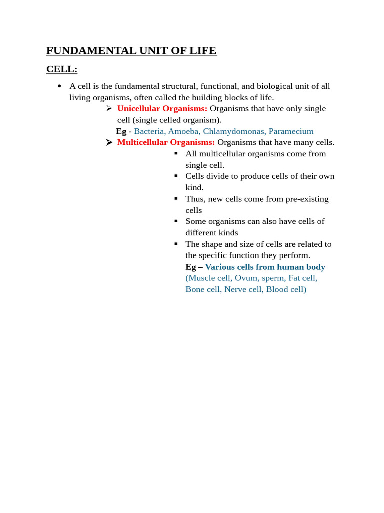 Fundamental Unit of Life 01 | PDF