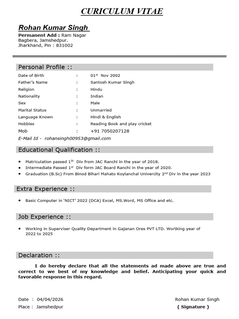 Rohan Kumar Singh RESUME | PDF