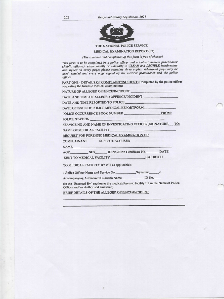 Operationalization of The Revised Medical Examination Report (Form p3 ...