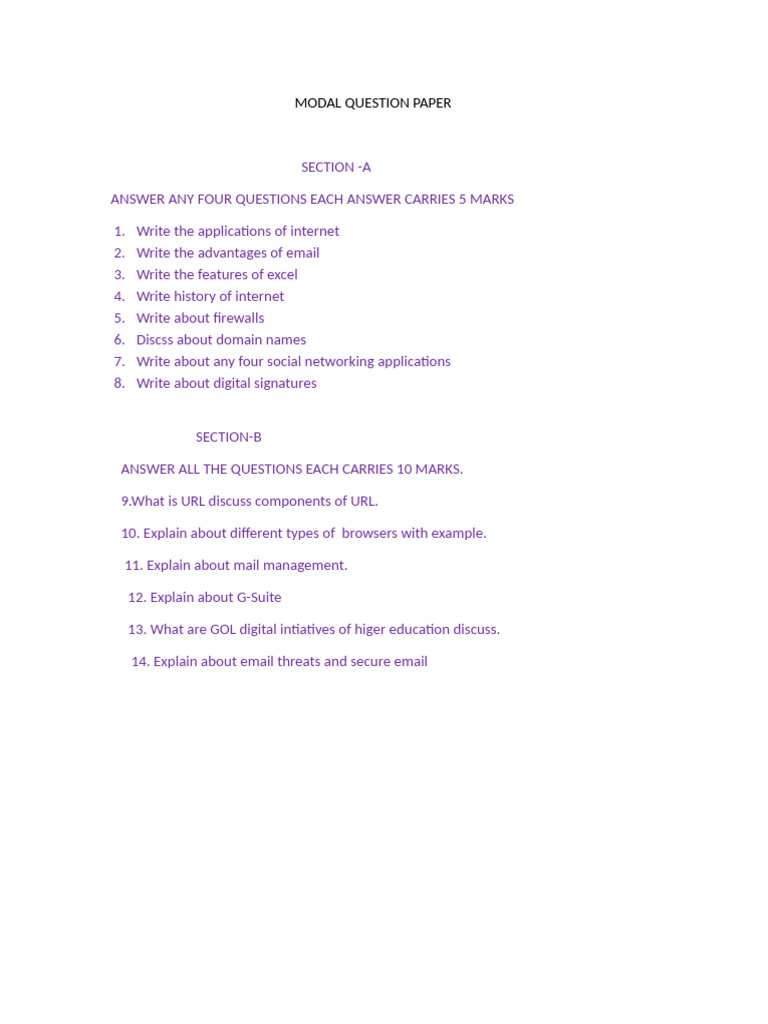 Modal Question Paper | PDF