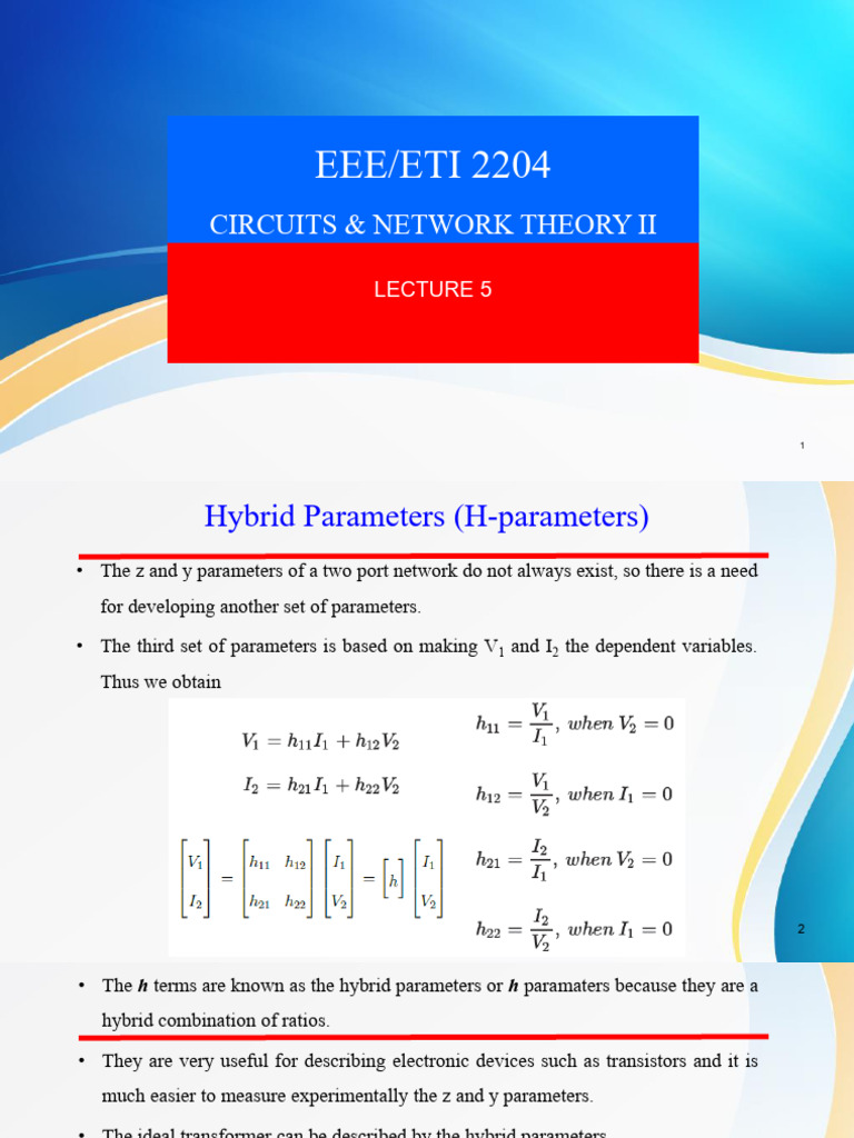 Lecture 5 Two Port Systems B | PDF | Parameter (Computer Programming ...